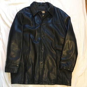 Marc New York Black Leather Button Up Jacket, XXL